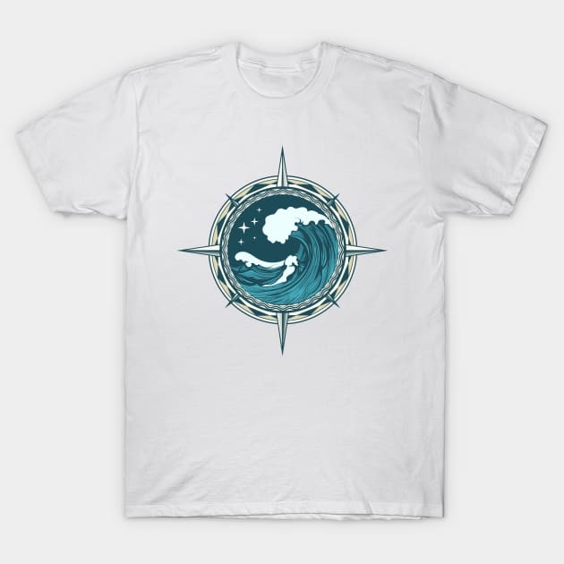 Retro Compass Nautical Emblem T-Shirt by devaleta